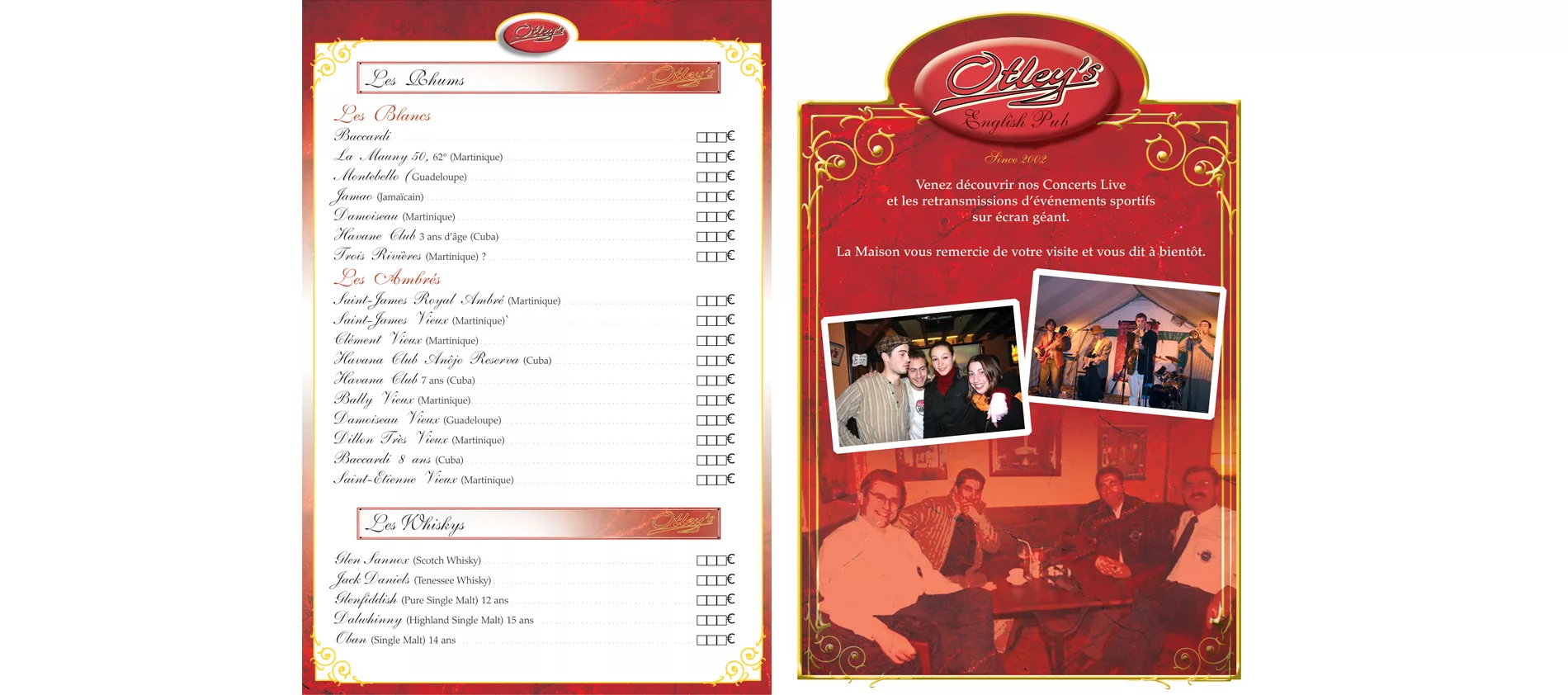 menu pub Otleys